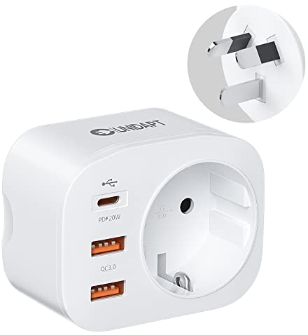Unidapt 20W Australien Reiseadapter, 4 in 1 PD & QC 3.0 Schnellladestecker-Adapter, mit 2 USB-Anschlüssen und 1 USB-C-Anschluss, für Australien, Argentinien, China, CE-Zertifizierung-Typ I