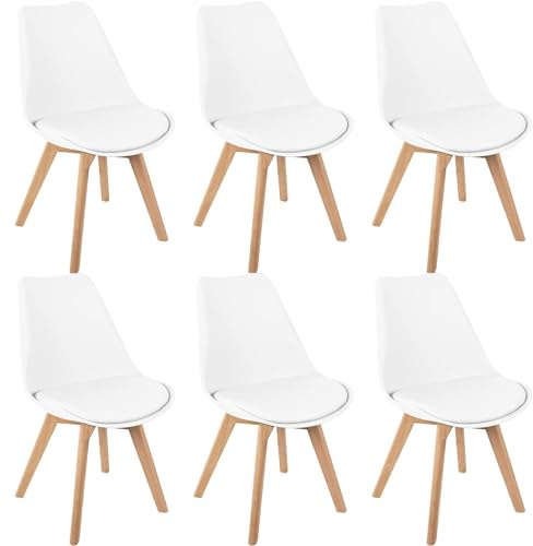 HJhomeheart Lot de 6 Chaises de Salle à Manger, Pieds en Bois Massif, Design Nordique Ergonomique, Chaise de Cuisine, Chaise Moderne (Blanc-6)