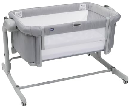 Chicco Next2Me Magic EVO, Cuna Colecho Bebé, con Modo Columpio, Aleta Abatible, 11 Niveles de Altura, Altura Ajustable, Cuna de Colecho, 4 Ruedas, Colchón y Bolsa de Viaje Incluido, Gris Claro