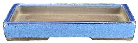 Geosism & Nature Soucoupe rectangulaire en grès émaillé Bleu pour bonsaï 16,5x9,5x1,5 cm - BJ16b