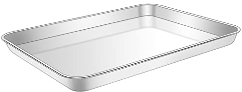 Bandejas para Horno de Acero Inoxidable, Bandejas Rectangular Antiadherente para Hornar, Servir a Cocinar, No Tóxico y Saludable, Pulido Brillante y Apto para Lavavajillas (31 x 24 x 2.5 cm)