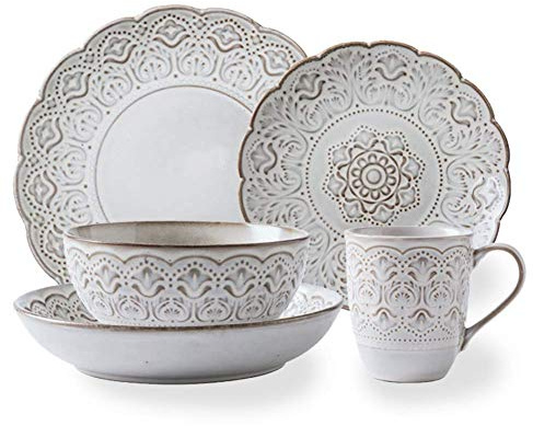 Set di Piatti - Stoviglie in Ceramica, Set di stoviglie da 16 Pezzi, Servizi da tavola in Ceramica Stile Pastorale Europeo, Tavolo Completo