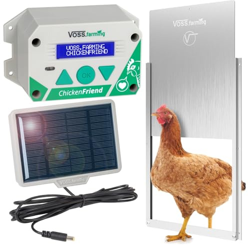 VOSS.farming Set ChickenFriend“ automatische Hühnerklappe + Tür 300x400mm + Solar Akku Set