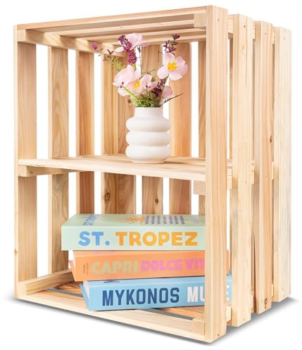 Creative Deco Große Holzkiste mit Regal | Dekorative Naturholzkiste | Geschenke Holzbox Kiste Perfekt als Geschenkbox Weinkiste Spielzeugkiste Aufbewahrungsbox