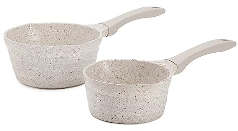 ROSSETTO Set de 2 Casseroles Ø 16 cm + Ø 20 cm Feux Induction, Revêtement Anti-adhésif Sans PFAS, Sandstone