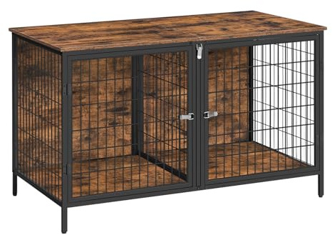 MAHANCRIS Dog Crate Furniture for 2 Dogs, 43.3 Dog Kennel with Removable Divider, Heavy Sturdy Dog Furniture Style Double Cage for Small Medium Dog, Indoor Pet House End Table, Rustic Brown DCHR1201