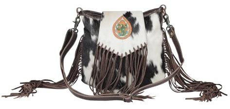 Western Leder Umhängetasche für Damen - Upcycled Boho Crossbody Tasche mit Quaste, Rosafarbene Fransen