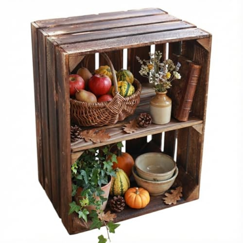 Teramico Holzkisten geflammt 50x40x30cm (1 x Boden Kurz) | Geflammte Vintage Weinkisten im Set als Regal oder zur Aufbewahrung nutzen. Perfekt für stilvolle Dekoration im Wohnzimmer.