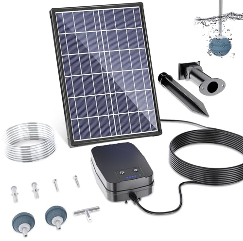 Biling Solar Pond Aerator for Small Pond, 3 Modes, 2200 mAh Battery Backup, Solar Air Pump with 2 Air Stone for Outdoor Fish Pond Stock Tank Aquarium Hydroponics