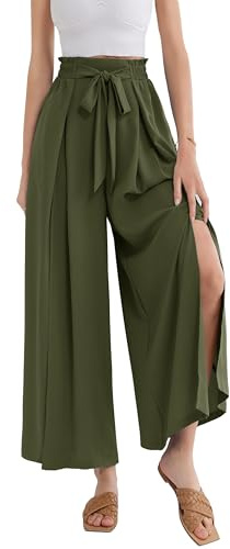 GRACE KARIN Pantaloni Palazzo alla Caviglia A Gamba Larga da Donna Pantaloni Fluidi Divisi Casual con Tasche Verde Oliva M