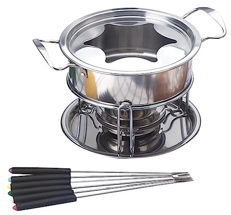 Zerodeko Acier Inoxydable pour Et Fromage Pot à Fondue avec Brûleur Gel Et Couvercle Accessoires pour Expérience
