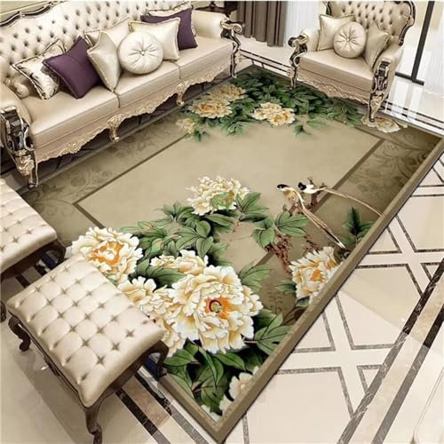 Kunsen 300X400CM Teppich Bürostuhl Geeignet Wohnzimmerdekoration im pastoralen Stil, kurzer Flor, pflegeleicht und rutschfest Moderne Teppiche Grün Hundedecke Flokati
