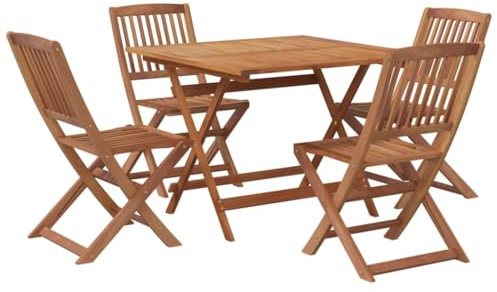 vidaXL Garden Dining Set 5-Piece - Solid Acacia Wood Foldable Outdoor Furniture for Patio/Deck Space, Brown Square Table with Hole for Parasol, 4 Chairs, 3152900