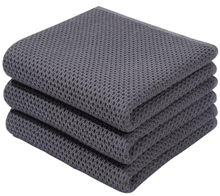 KUIZHEN Geschirrtücher, 3 Stück Küchentücher Weiche Geschirrhandtücher Geschirrtücher Baumwolle Putzlappen Dicke Premium Handtücher für die Küche 75x33cm Schwarz