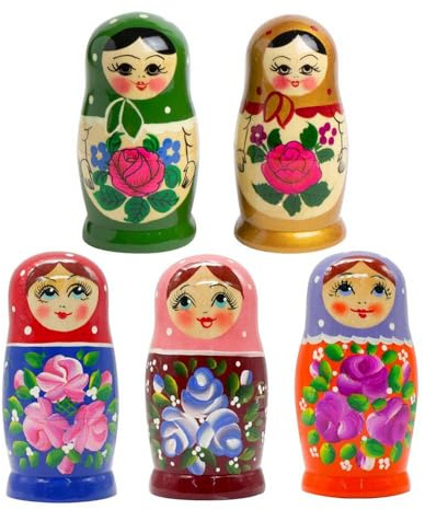 rukauf Rossijanotschka Matrjoschka Matröschka Matroschka Babuschka 11cm Höhe - 5 Holz-Puppen - Verschiedene Motive - Holzpuppe Матрёшка Matruschka