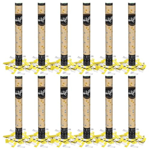 OH YEAH - 12 Unidades - Cañón Confeti Foil Oro y Plata - 50 cm - Fiestas y Celebraciones - Ideal para Bodas, Cumpleaños, Eventos y Despedidas - Gran Potencia de Alcance - FÁCIL DE USAR