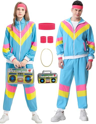 Coseaon 80er 90er Jahre Outfit Herren Damen 80er Trainingsanzug Jacke Hose Anzug, 90er Jahre Jogginganzug Herren, Retro 80er Jahre Kostüm für Erwachsene, 80s Tracksuit Men Women für Fasching Karneval