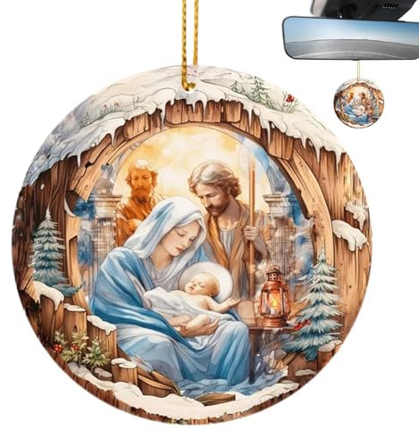 Adornos para el belén, adornos de Navidad, accesorios para colgar en el belén de acrílico 2D, colgante religioso de Navidad para coches y decoración de fiestas en el hogar