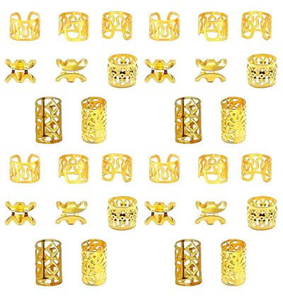 KGDUYC Dreadlocks Schmuck - 100 pcs Gold Haarringe für Zöpfe,Verstellbar Metall Cuffs, Haarspiralen Clips,Dreadlocks Perlen Flechtet Haar Schmuck, für Zöpfe Dekoration
