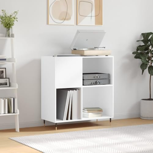 IKAYAA Mueble Tocadiscos, Mueble de Discos de Madera 84,5x38x89 cm, Tocadiscos de Vinilo Stand, Estanteria CD, Mueble para Vinilos, FS23E Blanco