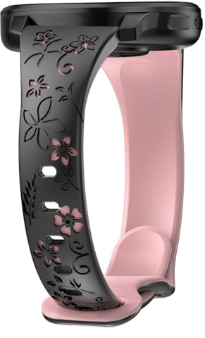 CUNUJIX Floral Gravierte Schlank Silikon Armband für Garmin Vivoactive 4S / Venu 3S / Venu 2S / Vivomove 3S, 18mm Soft Sport Wasserdichtes Ersatzband für Garmin Forerunner 255s/255s Music/265S Damen