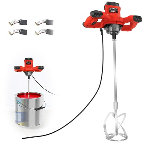 2600W Electric Cement Mixer M14 Mixing Paddle Paint Paddle Mixer with 6 Speeds, Plastering Mortar Paint Mixer Electric Hand-Held Mixer with Security Locking Button, 1700 U/Min Concrete Tools, Red