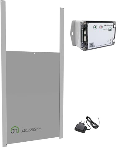 JOSTechnik - HK-Compact mit 340x550 Gänseklappe; Hühnerklappe mit Lichtsensor 12V; automatische Hühnertür; Dämmerungsgesteuert in verschiedenen Klappengrößen (Gänse 340x550)