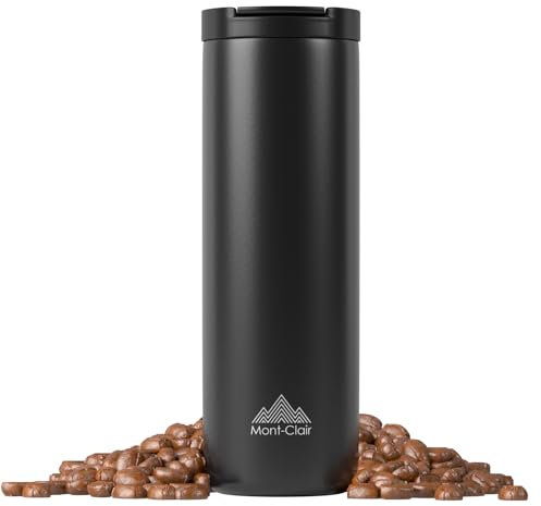 Mont-Clair Tasse Café 550ml - Mug Isotherme - 100% Étanche - Chaud pendant 12 heures - Tasse Isotherme - Conçu en Acier Inoxydable Recyclé (Noir)