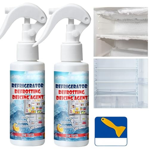 Car Glass Deicing Anti-Freeze Agent,2PCS Defrosting Spray for Fridge Freezer,Fridge Freezer Deicer Spray with Scraper,Defrosting Spray for Fridge Freezer,Freeze Spray to Remove Refrigerator Odors