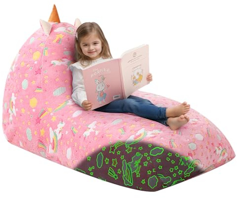 MeMoreCool Pouf pour enfants de 8 à 12 ans - Grand pouf pour enfants avec rembourrage - Grand pouf licorne - Chaise longue paresseuse pour enfants filles et garçons - Licorne colorée