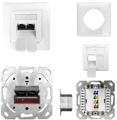 ProfiPatch Netzwerkdose Cat6 Unterputz 500MHz Lan Dose CAT6,CAT5 Unterputz 2X RJ45 Port Anschluss rechts/links POE lan Steckdose geschirmt rj45 dose weiß