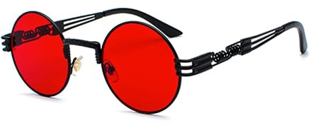 AmazingRose Vintage Runde Sonnenbrille, Steampunk-Design,Retro Runde Metallrahmen Sonnenbrille für Damen und Herren,UV400 Schutz (Schwarz Rot)