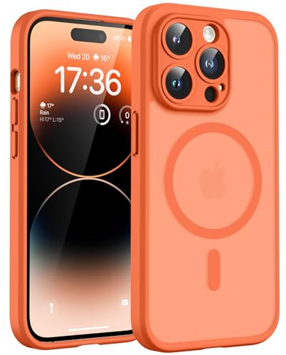 TOCOL for iPhone 14 Pro Max Case, Compatible with MagSafe, Orange | Full Camera Protection, Built-in Magnets, 15FT Military-Grade Shockproof Thin Slim Translucent Matte Phone Cover