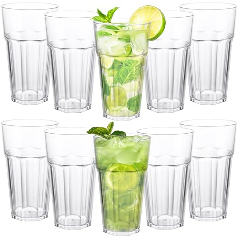 MEIDIV 10 Pack 680ml Plastic Tumblers, Plastic Cups Reusable Stackable, Plastic Acrylic Drinking Glasses, Plastic Tumblers for Adults Party, Picnic
