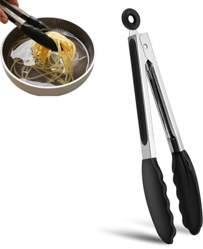 AONAYO Silikonzange,26cm Zange Küch,Edelstahl Kochzange Mit Rutschfestem Griff,Grillzange Silikon,Multifunktionale Fleischzange,Antihaftbeschichtete Hitzebeständige Zange Zum Kochen,Für Airfrye,Salat
