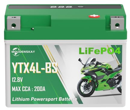 MOUDENSKAY Batería Litio Moto 12V 3ah CCA200+ YTX4L-BS Bateria Lifepo4 Moto | Con protección BMS y pantalla,replaces YTZ5S BTZ4L Arranque Potente en clima frío,Para Motocicleta,ATV,UTV,y más