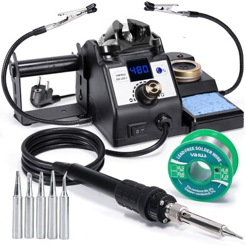 YIHUA 926LED-IV Station de soudage 60W 90~480°C Kit de soudure avec 2 mains secourables, distributeur de fil à souder, 5 pannes à souder supplémentaires,soudure sans plomb(prise UE)