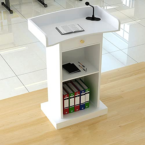 Generico Supporto per podio Regolabile in Legno per relatori - Versatile leggio da Pavimento con ripiano portaoggetti e cassetti, Perfetto per conferenze, scuole, Auditorium e presentazioni