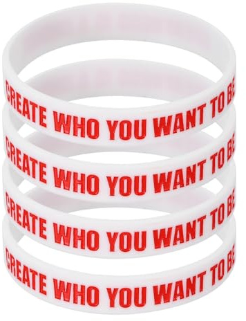 PATIKIL 4Pcs Create Who You Want To Be Motivational Wristbands, Personalized Bands with Text Silicone Wristbands Custom Rubber Bracelets for Fitness Workouts Exercise, White/Red