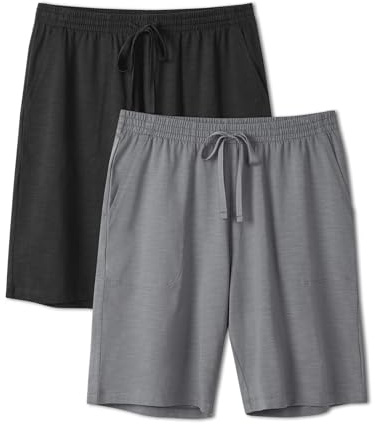 DAVID ARCHY Pyjamas shorts herr kamgarn bomull pyjamasbyxor andas fukttransporterande Pj med fickor byxor för män 2-pack, Stretch Limo + tyst skugga, XL