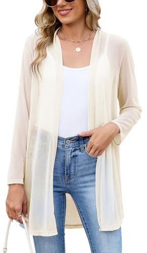 Famulily Long Sleeve Sheer Mesh Cardigans for Women UK Lightweight Open Front Summer Transparent Cardigans