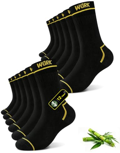 FALARY Work Socks Bamboo Heavy Duty Boot Socks Mens 6-11 Thermal 12 Pairs