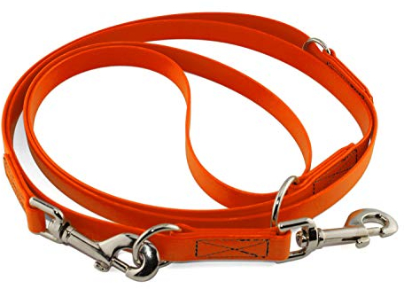 LENNIE Verstellbare BioThane Führleine, 13mm breit, 3m lang, Neon-Orange, genäht, Doppelleine