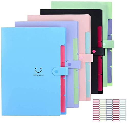 5 Pack Expanding File Folders Accordion Document Organizer, Letter A4 Paper Placstic File Folder 5 Pocket Expandable File Jackets for School Office Home