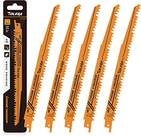 Tolesa Lama per sega alternativa, acciaio legato CRV, 225 mm 5TPI, per il taglio di tronchi, legno vivo, ecc., 5 pezzi
