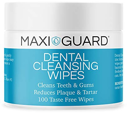 Maxi-Guard Dental Cleansing Wipes for Dogs, Cats, Horses and Companion Animals (100 wipes), light blue/white
