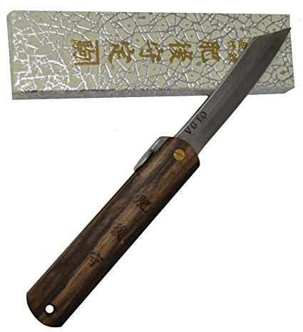 HIGO NO KAMI Japanisches handgefertigtes Klappmesser Taschenmesser schwarzes Bombay-Holz VG-10 Klinge Handgefertigt in Japan von Nagao Kanekoma