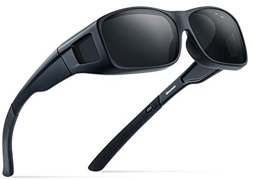 Bloomoak Fit über Brille, über Brille, 100% UV-Schutz Blendfreie Sonnenbrille Rundum-TR90-Rahmen für Männer und Frauen (Schwarz)