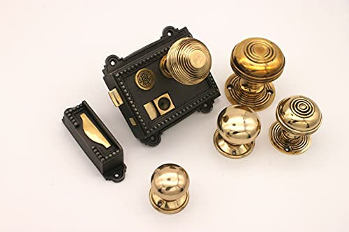 Regency Türknauf-Set aus Gusseisen für Bad, Schlafzimmer, Türknauf, Türknauf-Set aus Messing (Felgenschloss + Bienenstock-Türknauf)