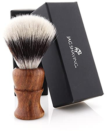 Jag Shaving Rasierpinsel - Synthetische Silvertip Rasierpinsel - Nachhaltiger Rasierpinsel aus Holz - Edles Design Holzgriff - Perfekter Rasierpinsel - Für Ihren Rasierer